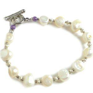 NEW 8" Baroque Freshwater White Pearl Bracelet